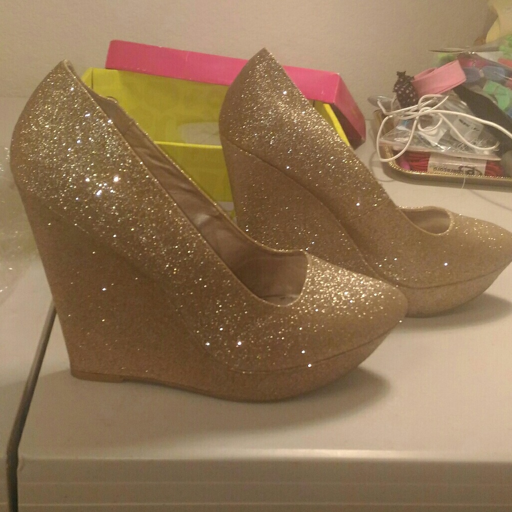 Charlotte Russe High Wedge Champagne Shoes